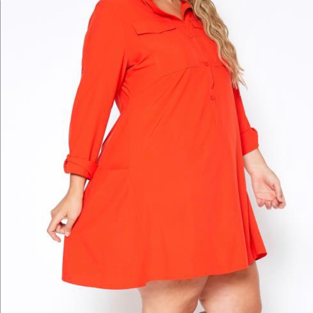 Plus Size Mandolin Collar Fit & Flare Mini Dress